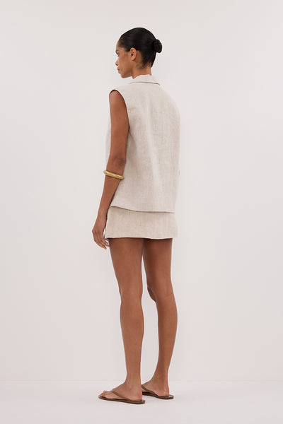 Stas wearing Eva Tan Linen Skort - Fake